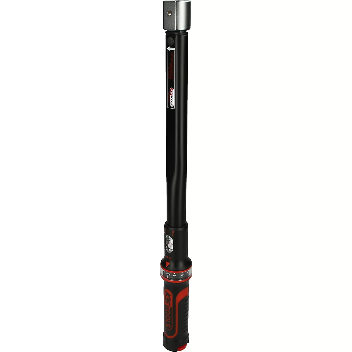 Schwarz-rotes Industriegerät. Ein Zylinder mit Details.