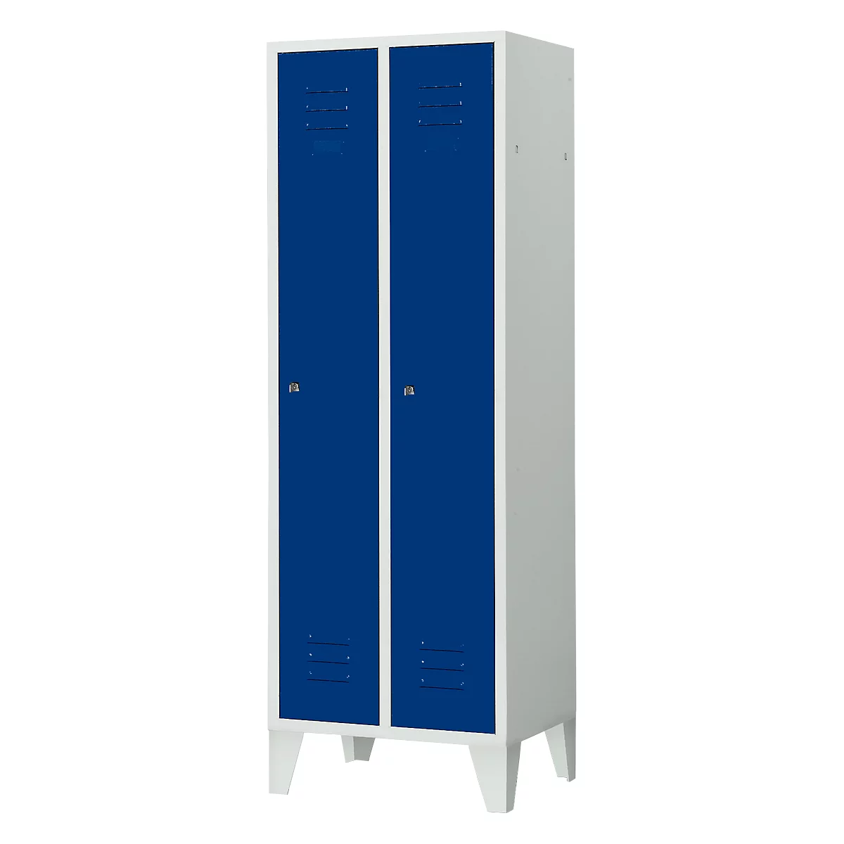 2-compartimentenkast, B 600 x H 1800 mm, cilinderslot, lichtgrijs/gentiaanblauw