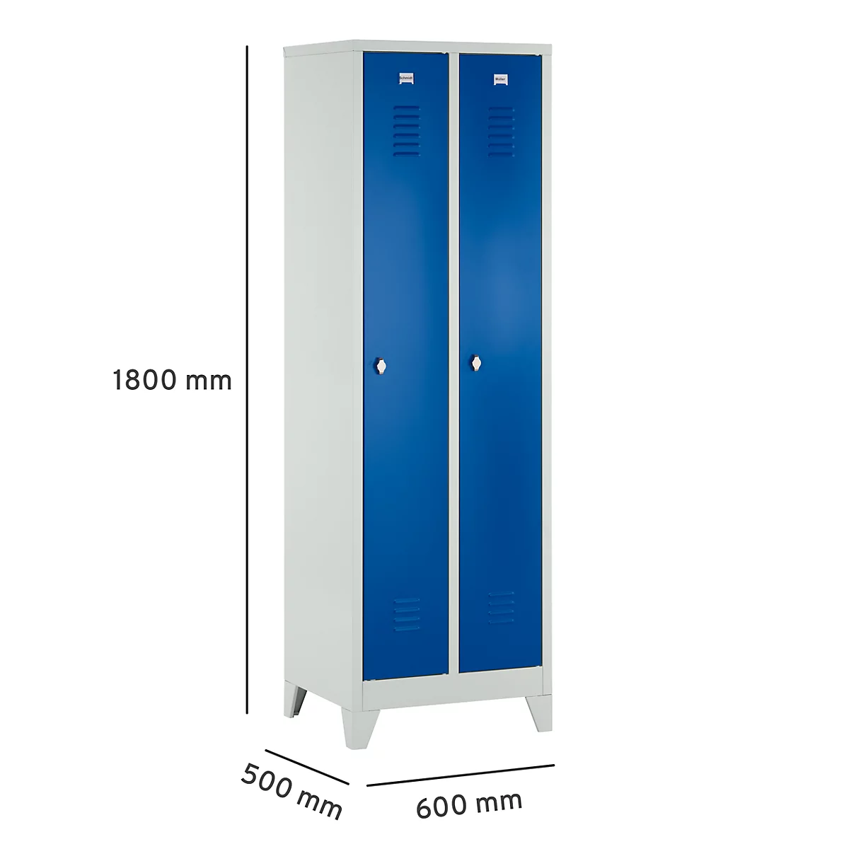 2-compartimentenkast, B 600 x H 1800 mm, cilinderslot, lichtgrijs/gentiaanblauw