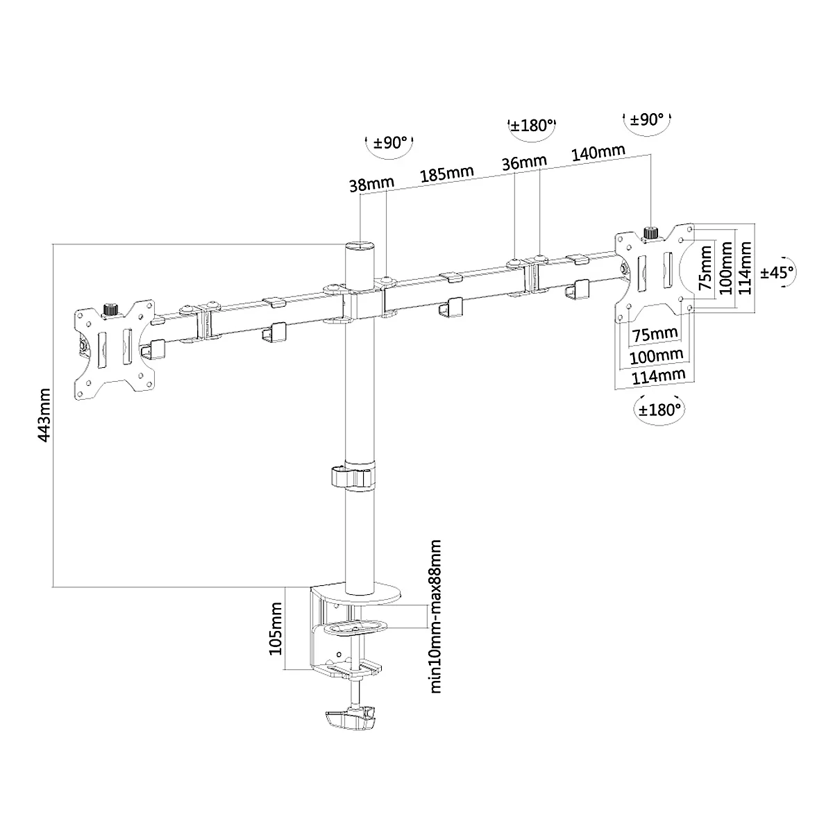 2-fach-Monitorarm Neomounts by Newstar FPMA-D550DBLACK, bis 32“, neig-/dreh-/schwenkbar, höhen- & tiefenverstellbar