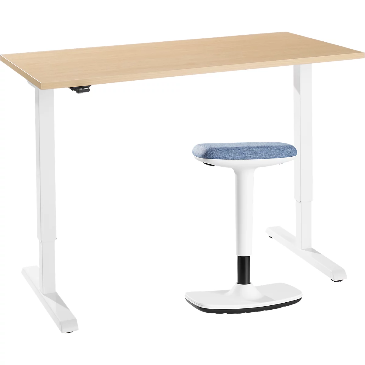 2-tlg. Büromöbel-Set, Home Office Schreibtisch, elektrisch höhenverstellbar, Ahorn/weiß