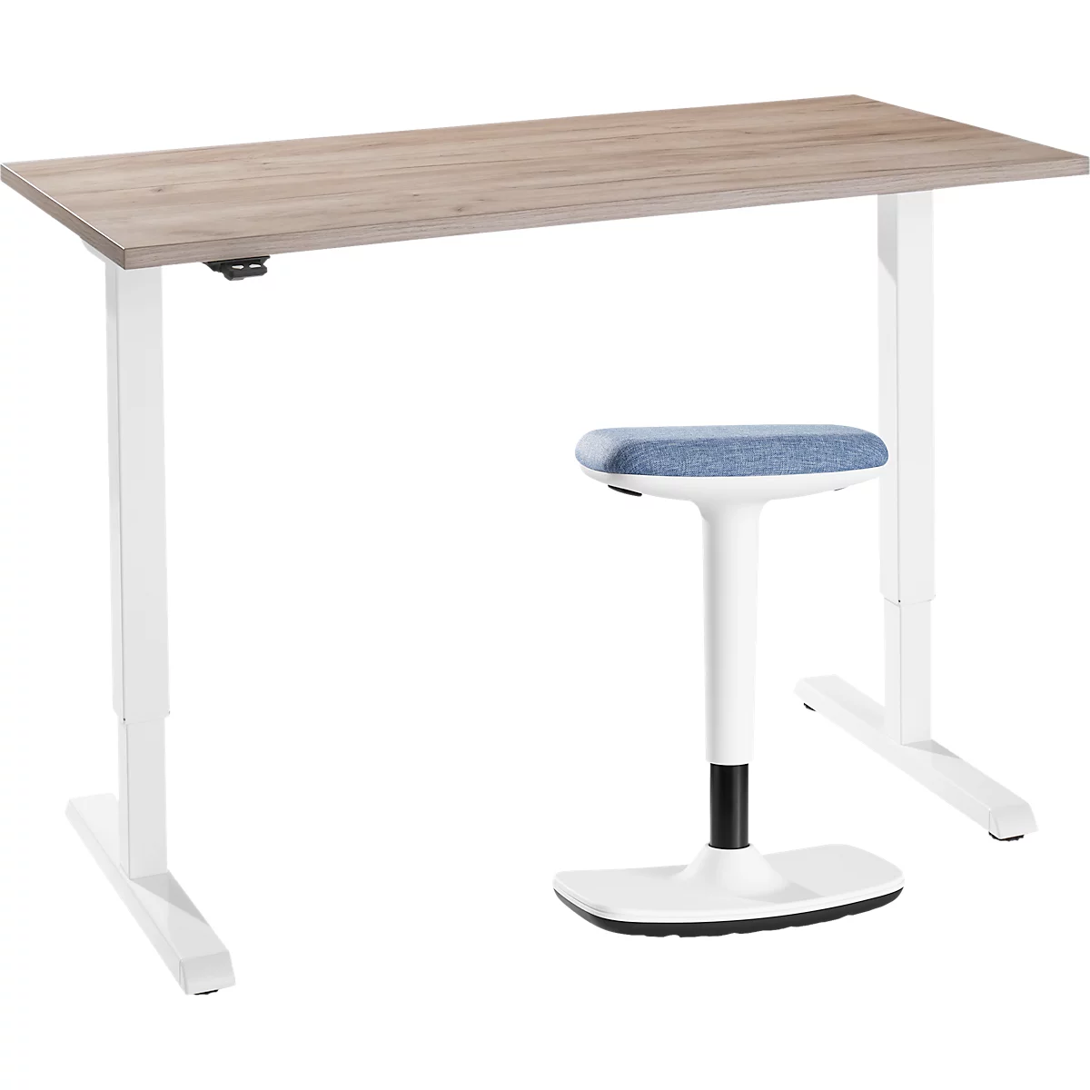 2-tlg. Büromöbel-Set, Home Office Schreibtisch, elektrisch höhenverstellbar, Eiche/weiß