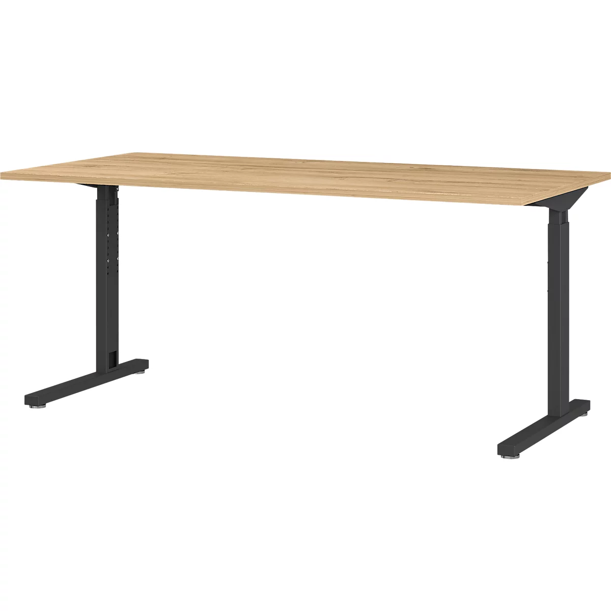 2-tlg. Büromöbelset Profi 2.0, Schreibtisch, mechanisch höheneinstellbar, inkl. Rollcontainer mit 4 Schubladen, schwarz/graphit/Eiche