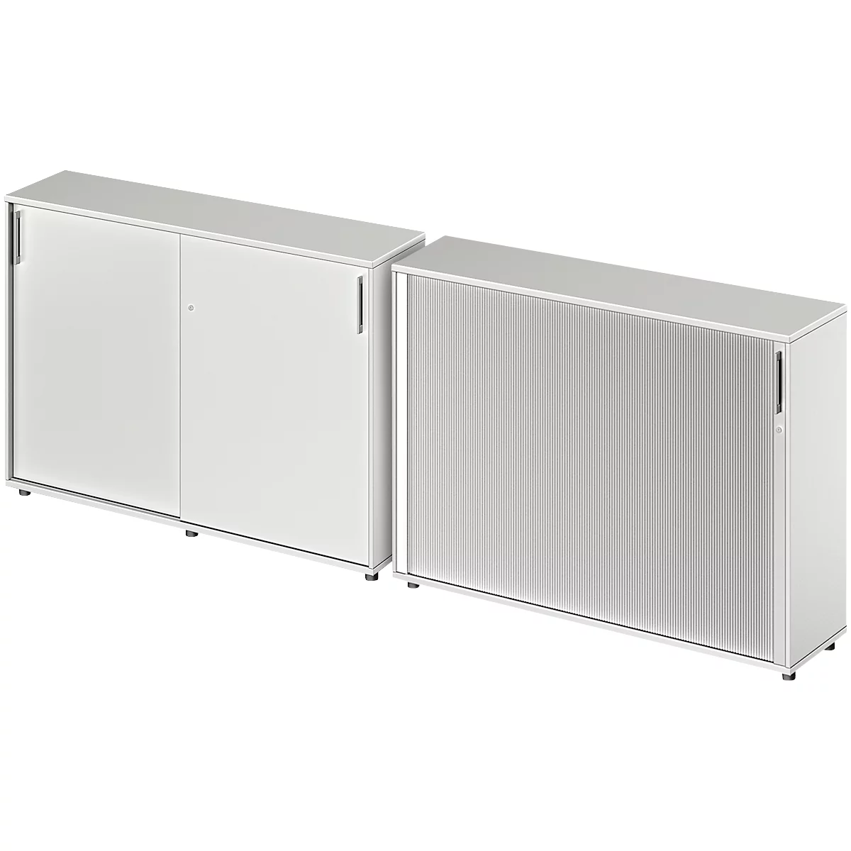 2-tlg. Büromöbelset Schäfer Shop Genius TETRIS WOOD, lichtgrau, Querrollladenschrank, B 1200 mm, 3 OH + Schiebetürenschrank, B 1200 mm, 3 OH