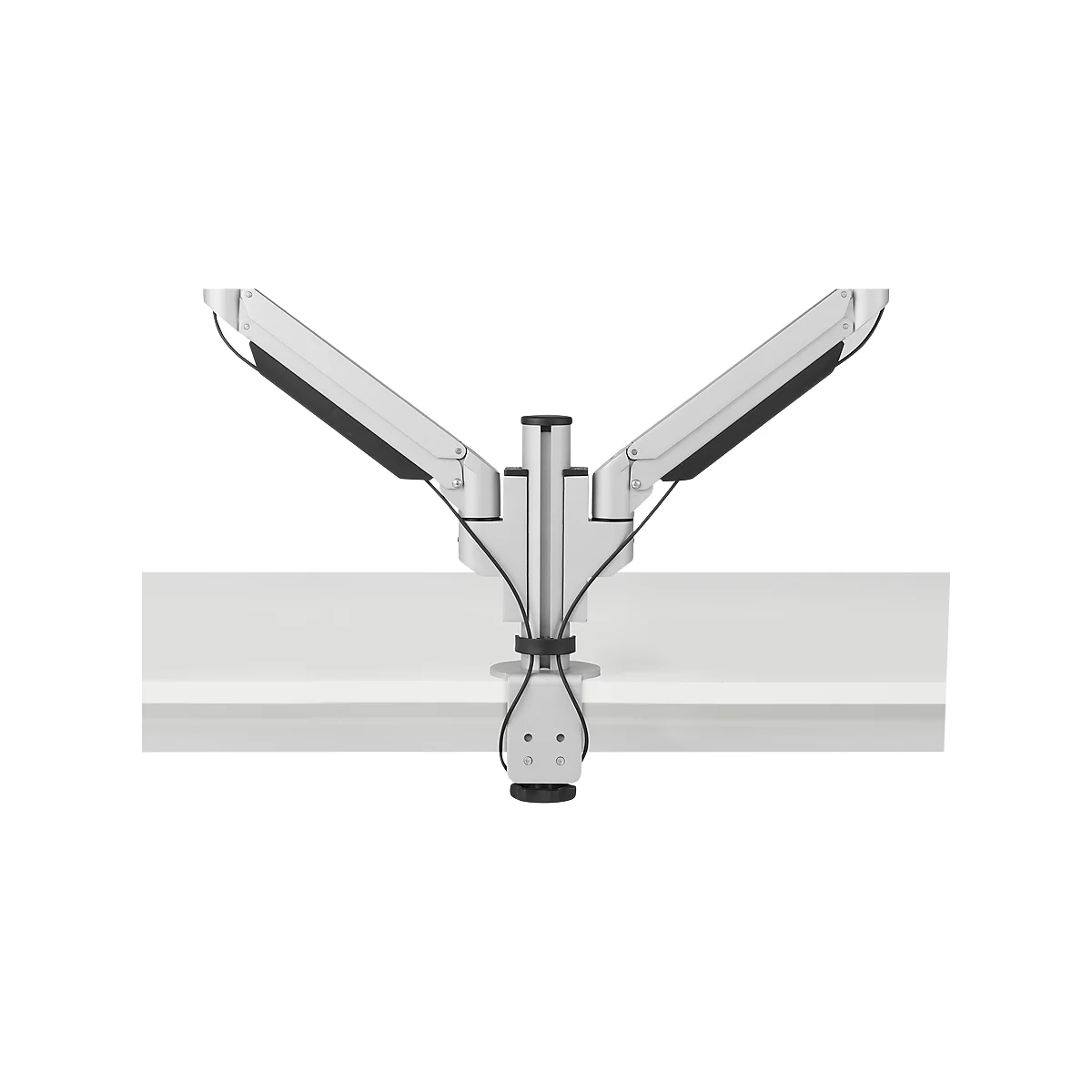 2-voudige monitorarm BakkerElkhuizen Premium Office Dual, tot 12 kg, tafelklem, draai-/hoogte verstelbaar, kabelgeleiding