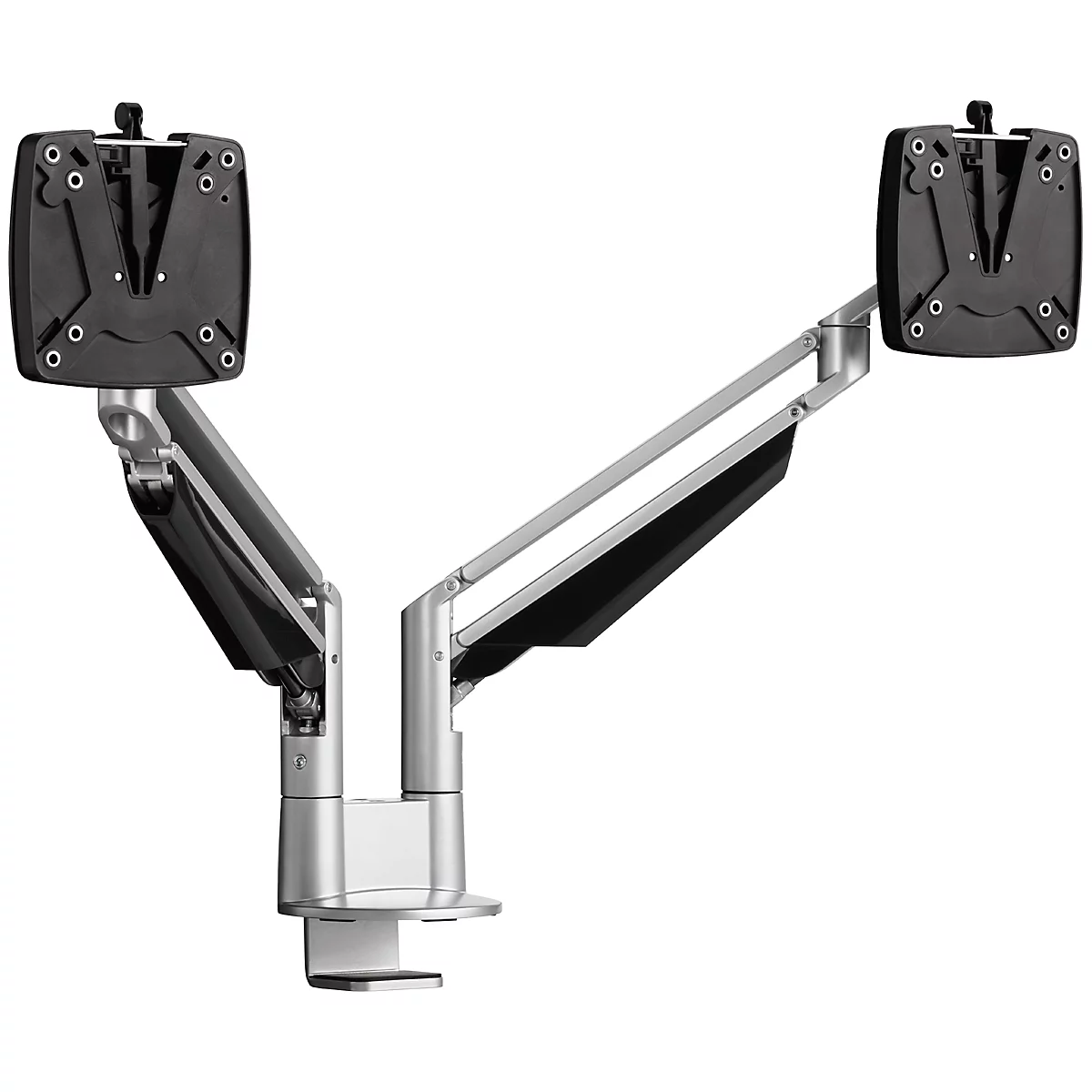 2-voudige monitorarm Novus CLU Duo C, tot 27″, tafelmodel, zwenk-/hoogteverstelbaar, zilver/antraciet