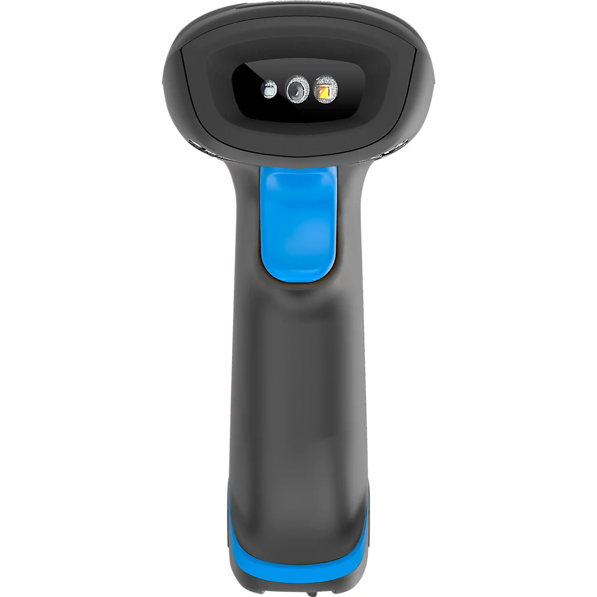 Handscanner in Grau und Schwarz mit blauem Auslöser und Akzenten.