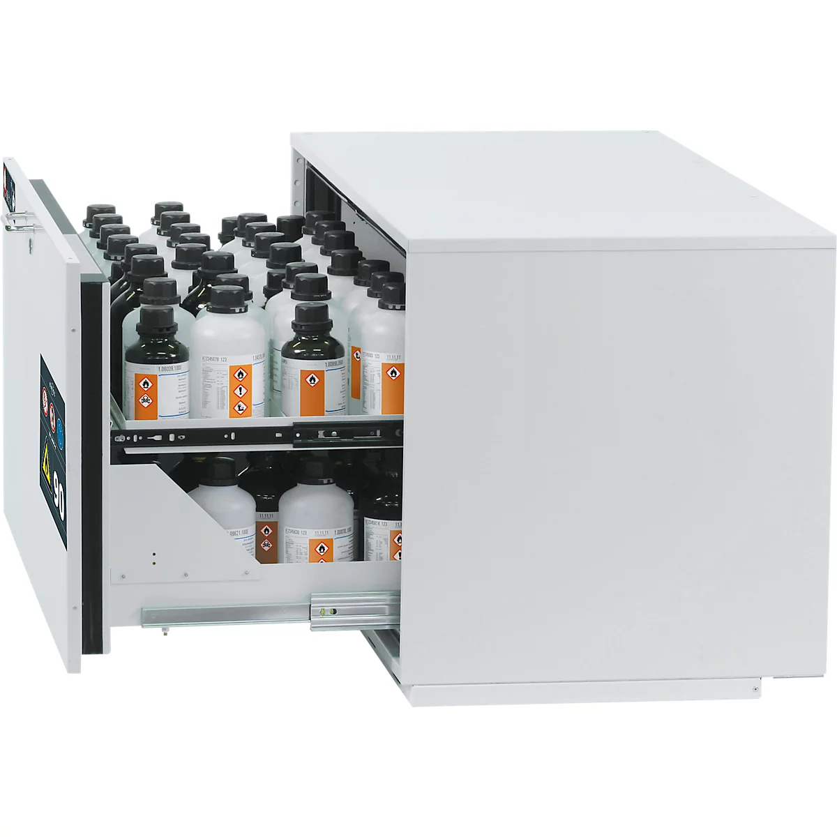 2e uittrekniveau voor asecos veiligheidskasten van de series UB90 en UB30, plaatstaal, lichtgrijs, B 942 x D 442 x H 45 mm, 7 l, tot 25 kg