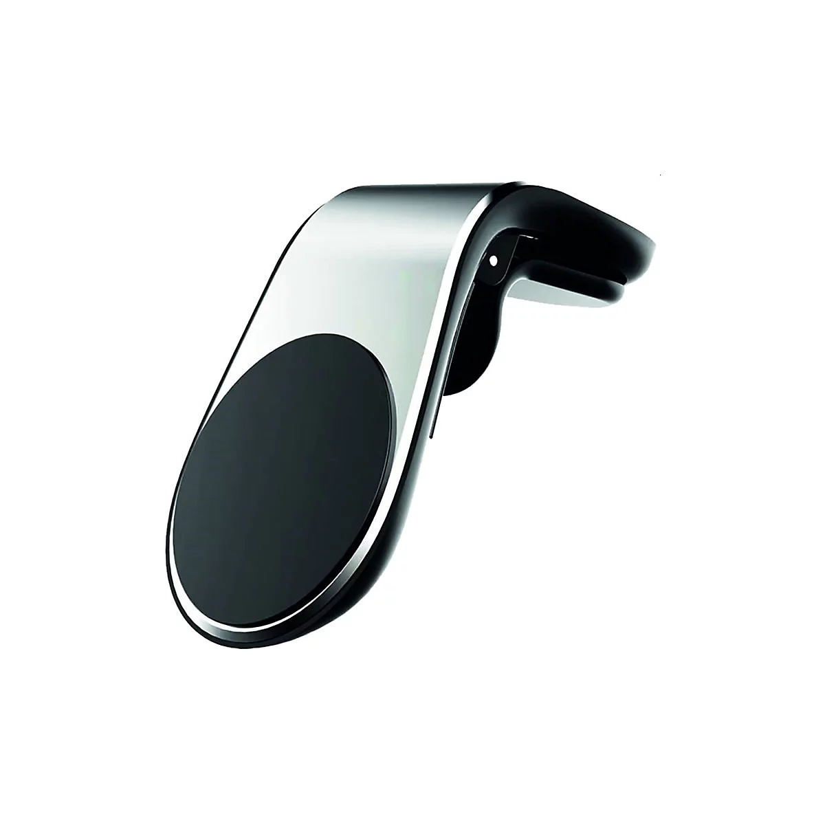 Schwarzer und silberner Autohalter, ovales schwarzes Magnetfeld.