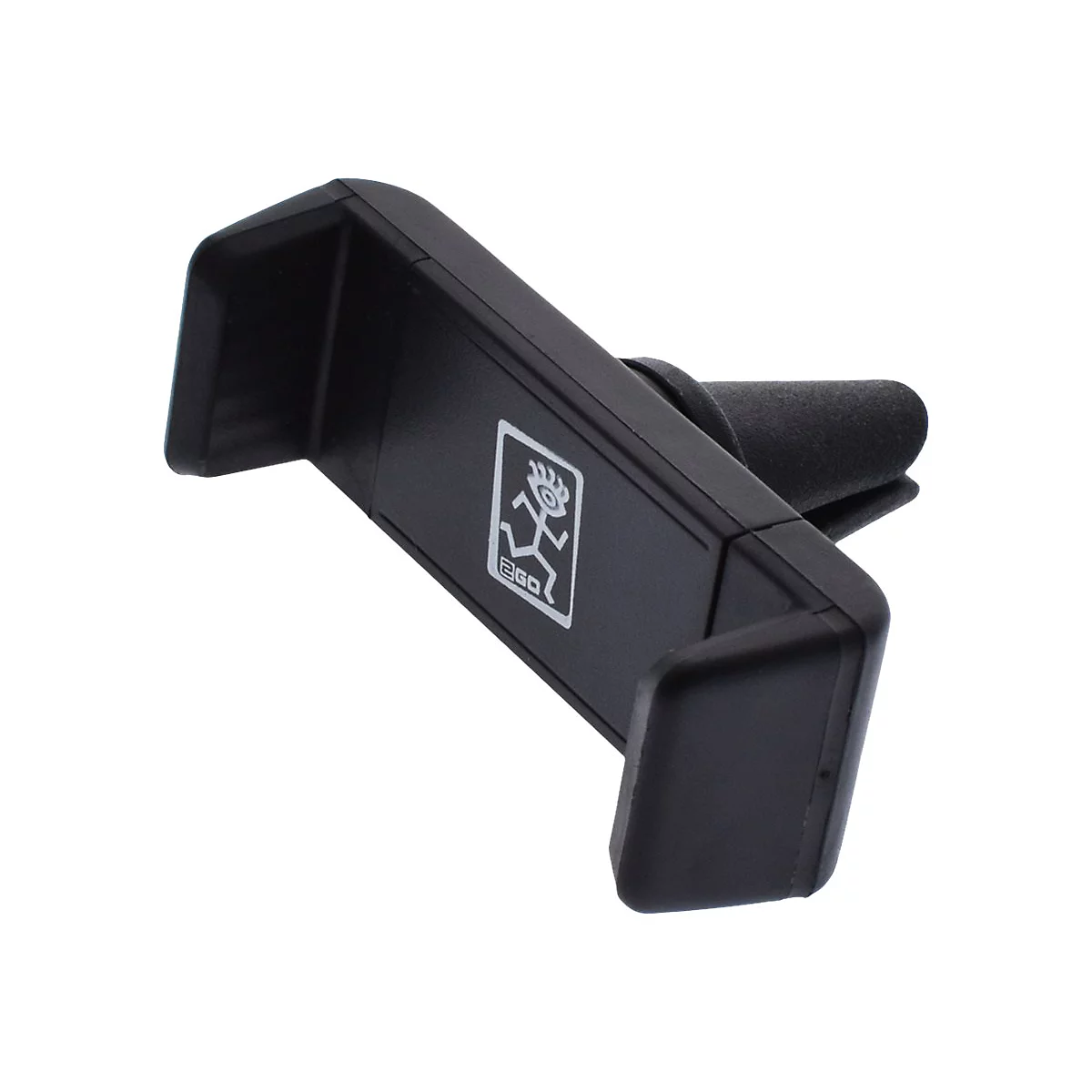 Schwarze Handyhalterung für das Auto. Mit Logo. Für Lüftungsschlitze.