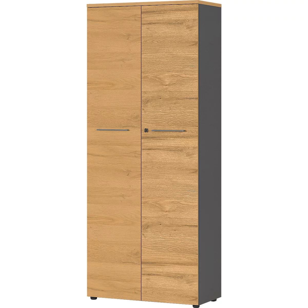 3-delige Agenda Home Office meubelset, 2 archiefkasten, B 800 mm en 1 archiefplank, B 450 mm, elk D 400 x H 1970 mm, grafiet/Groen eiken