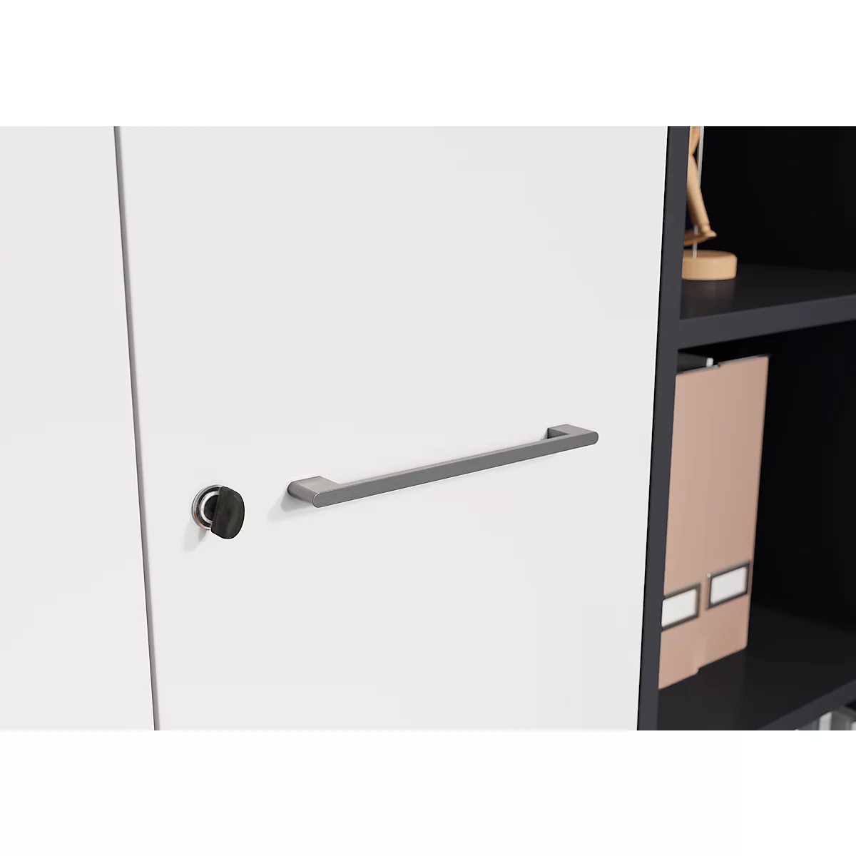 3-delige kantoormeubelset Agenda, 2 archiefkasten, B 800 mm en 1 archiefplank, B 450 mm, elk D 400 x H 1970 mm, grafiet/lichtgrijs