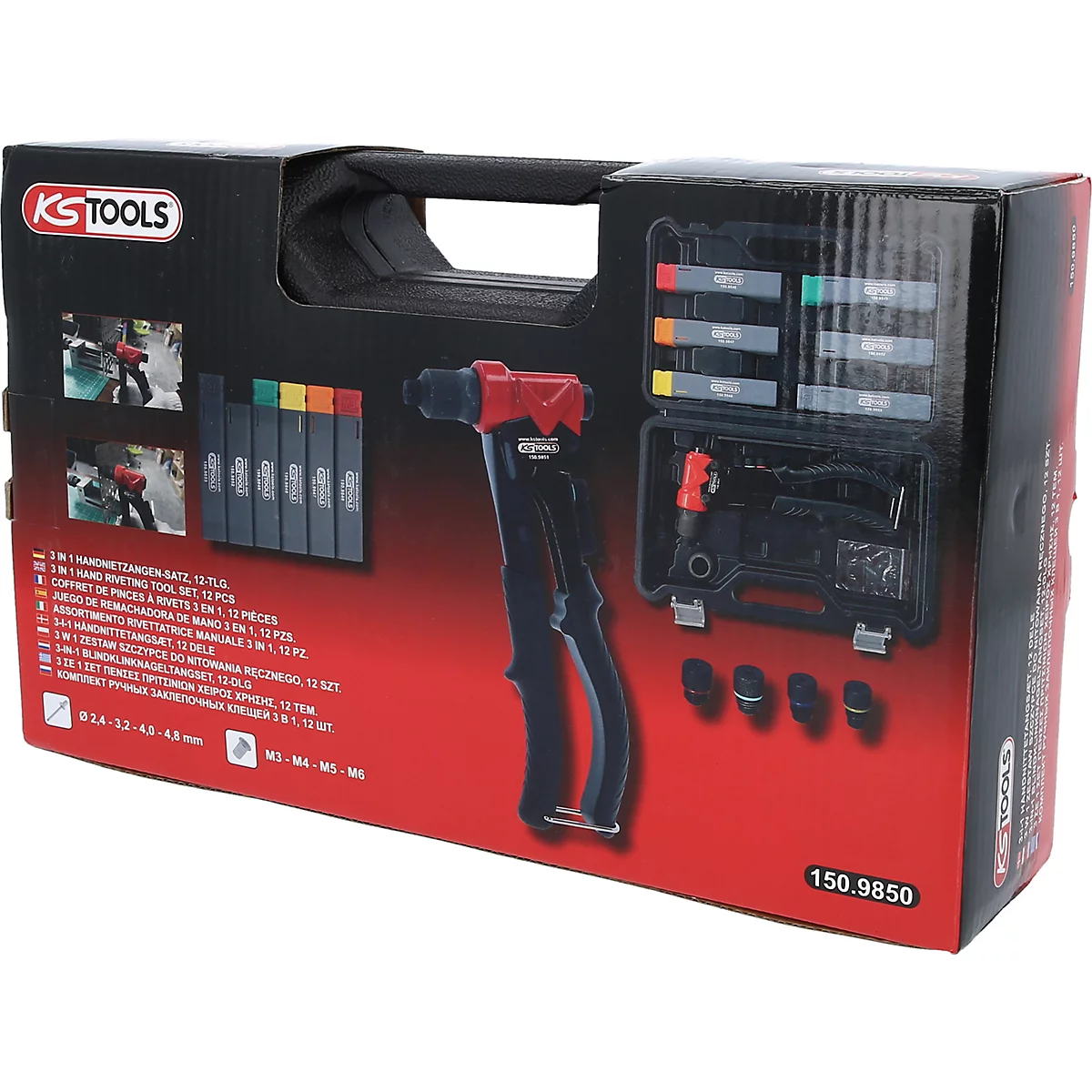 Werkzeugkoffer mit Nietzange, Zubehör und KS TOOLS Logo.