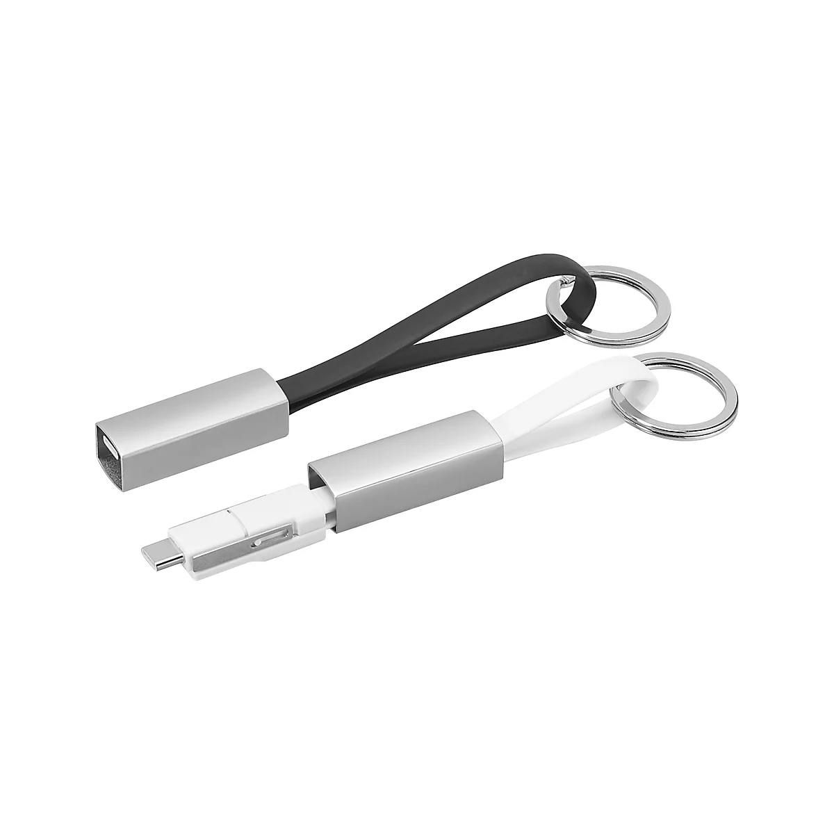 3-in-1 Schlüsselring mit USB-Kabel, Typ C, Android/iOS, Laden + Transfer, weiß