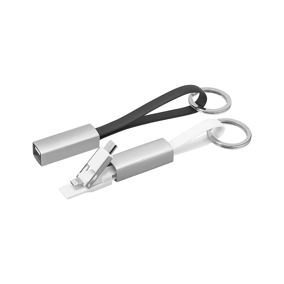 3-in-1 Schlüsselring mit USB-Kabel, Typ C, Android/iOS, Laden + Transfer, weiß
