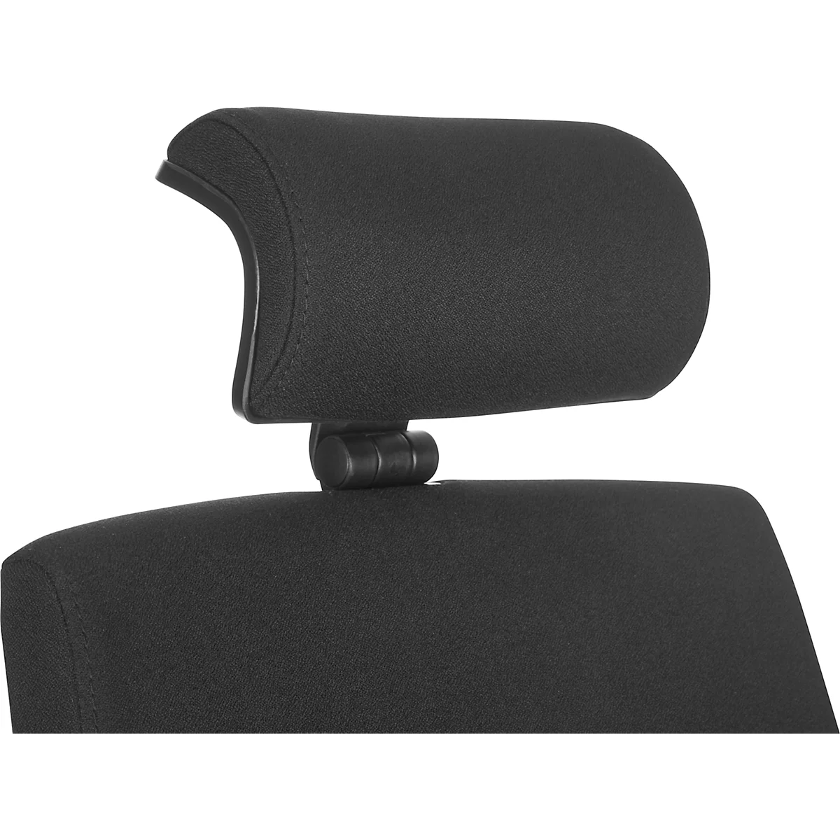 Close-up of a black headrest. It's attached to an office chair. The angle is adjustable.