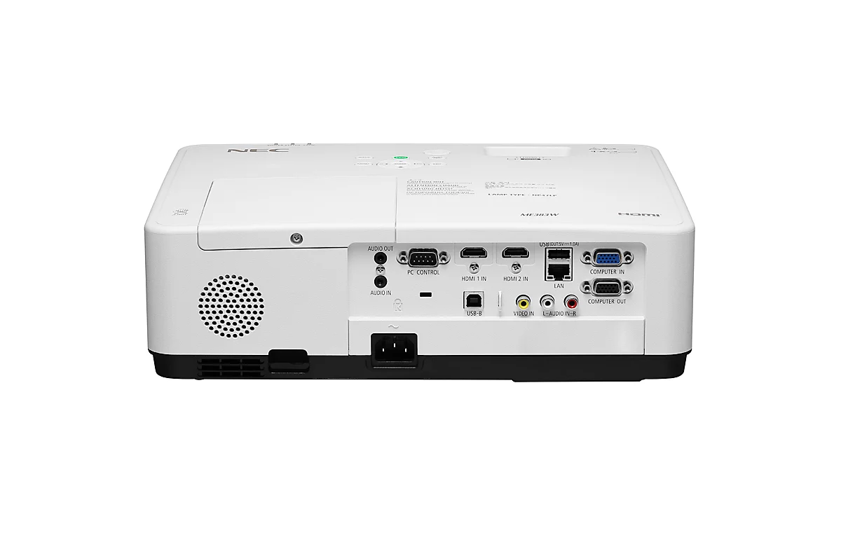 3LCD Beamer SHARP/NEC ME383W, 1280 x 800 HD WXGA, 3800 ANSI Lumen, 1,7-facher Zoom, 16 Watt Lautsprecher, 2 x HDMI, USB/LAN, bis 20000 h, weiß