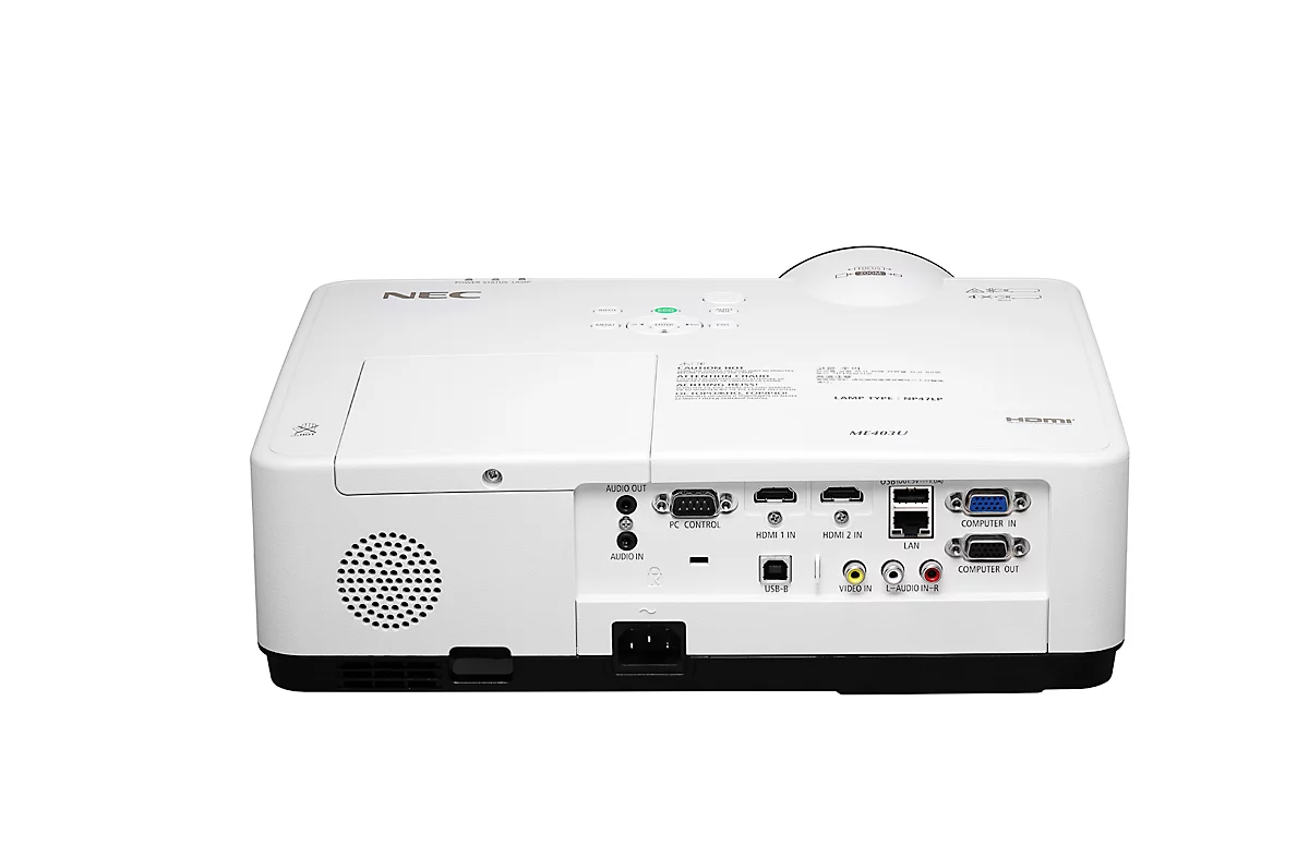 3LCD Beamer SHARP/NEC ME403U, 1920 x 1200 HD WUXGA, 4000 ANSI Lumen, 1,6-facher Zoom, 16 Watt Lautsprecher, 2 x HDMI, USB/LAN, bis 20000 h, weiß