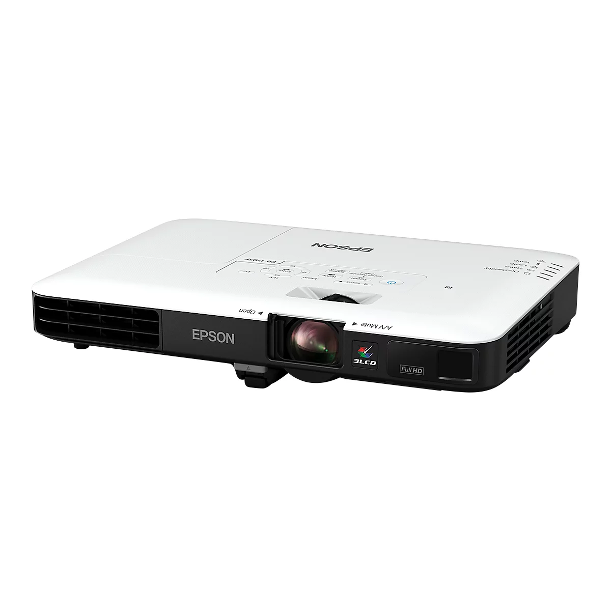 White Epson projector with black front. The lens is in the center, the Epson logo is clearly visible.