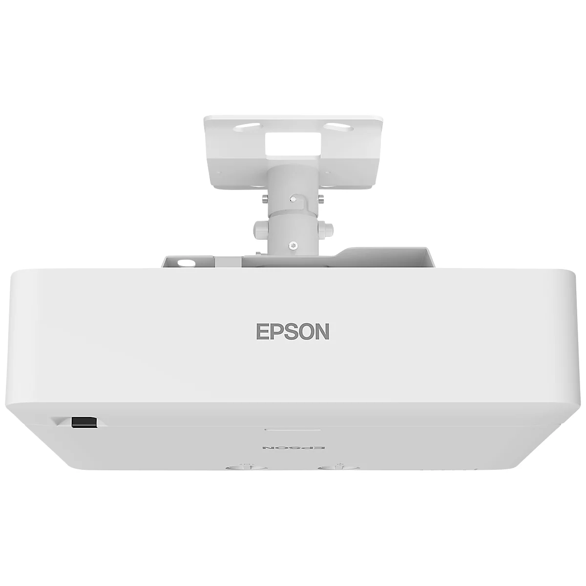 White ceiling projector with the word 'Epson' printed on it.