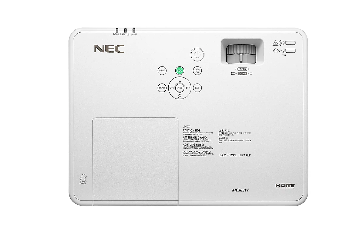 3LCD Projector SHARP/NEC ME383W, 1280 x 800 HD WXGA, 3800 ANSI Lumen, 1,7x zoom, 16 Watt luidspreker, 2 x HDMI, USB/LAN, tot 20000 h, wit