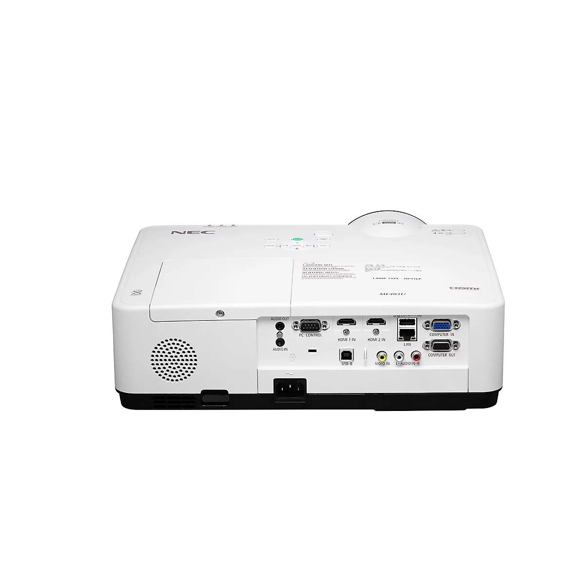3LCD-projector SHARP/NEC ME403U, 1920 x 1200 HD WUXGA, 4000 ANSI Lumen, 1,6x zoom, 16 Watt luidspreker, 2 x HDMI, USB/LAN, tot 20000 h, wit