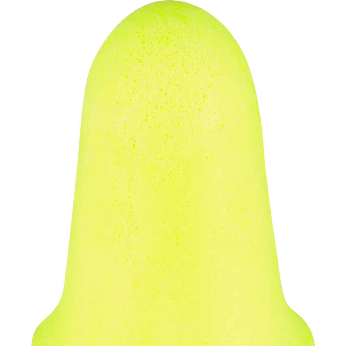 Hellgelber Schaumstoff-Ohrstöpsel, spitz zulaufend, für den Gehörschutz.