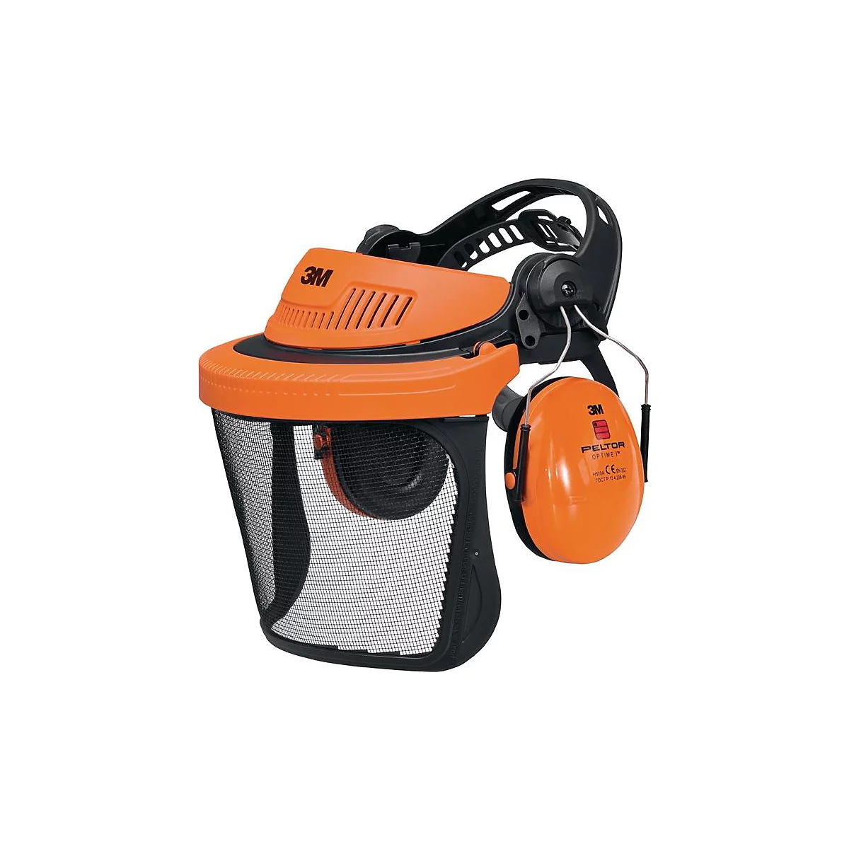 3M Gesichts-/Gehörschutzkombination G5V5CH51, Netzvisier Edelstahl, SNR 26 dB, EN 1731 EN 352-1-3, orange