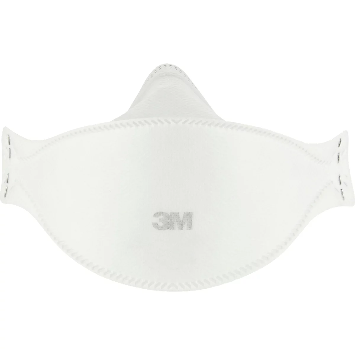 Masque respiratoire 3M blanc, avec logo 3M gris, bord cousu et zone du nez.