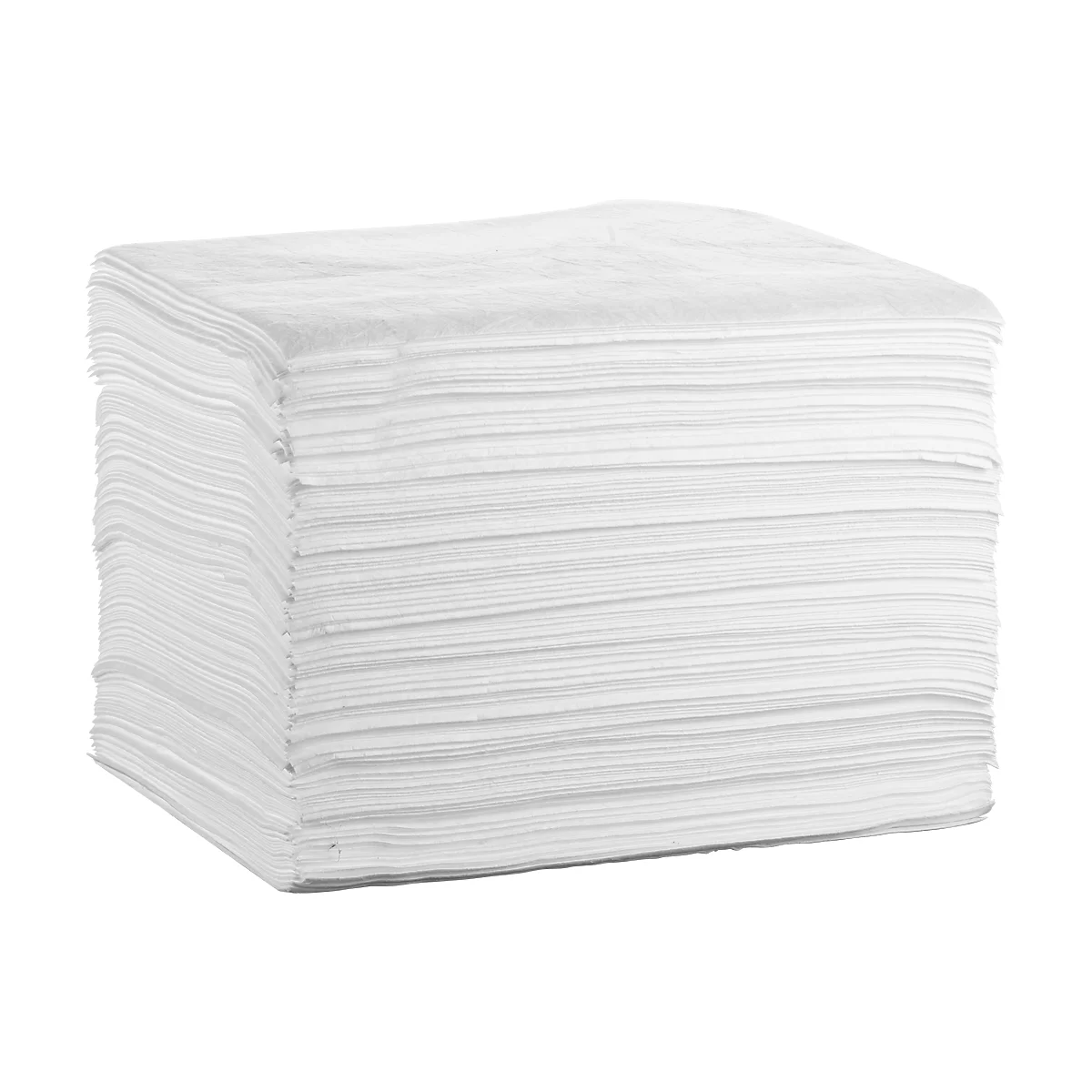 A square stack of white paper napkins. The top layer is slightly crumpled, the sides show the multitude of individual sheets.