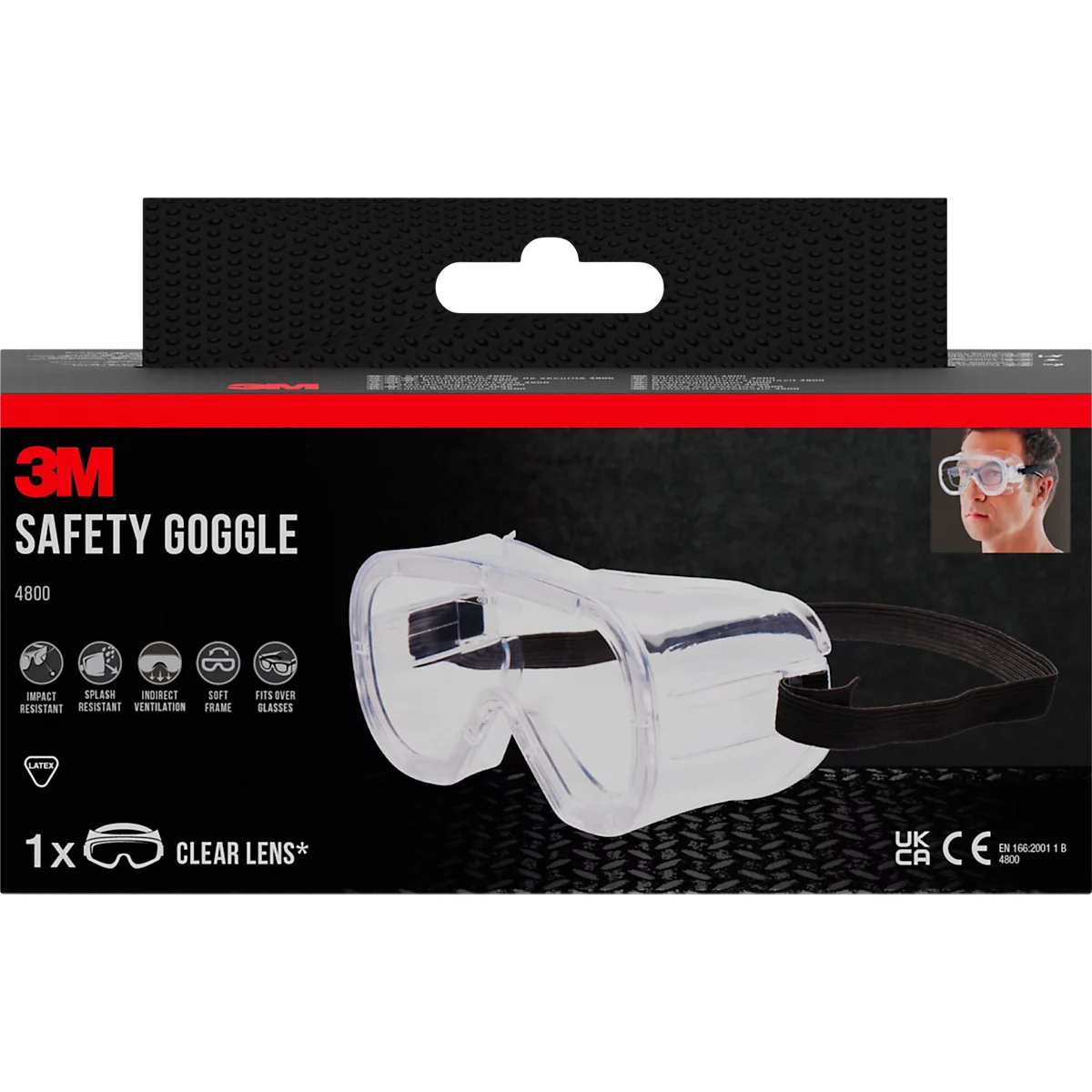 3M Schutzbrille Classic 4800, EN 166:2001, indirekte Belüftung, als Überbrille geeignet, UVA/UVB/UVC-resistent, Antibeschlag-Beschichtung, PC, glasklar