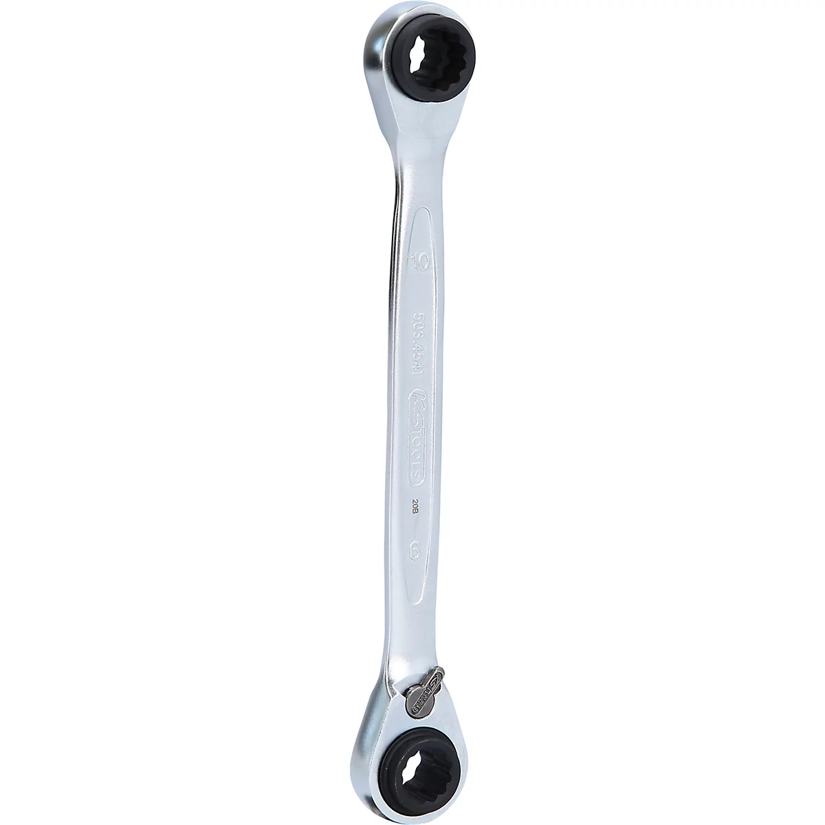 Ein silberner Doppelschlüssel mit schwarzen Einsätzen.