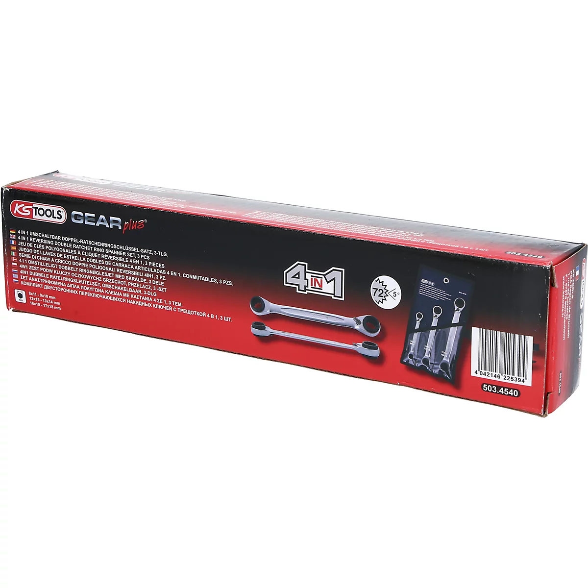 Werkzeugkasten mit Schraubenschlüsseln und der Aufschrift "4 in 1".