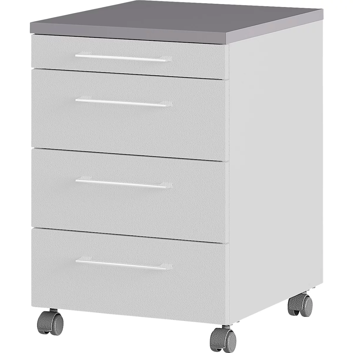 4-tlg. Büromöbelset Profi 2.0, Schreibtisch-Winkelkombination, inkl. Rollcontainer mit 4 Schubladen, silber/graphit/lichtgrau