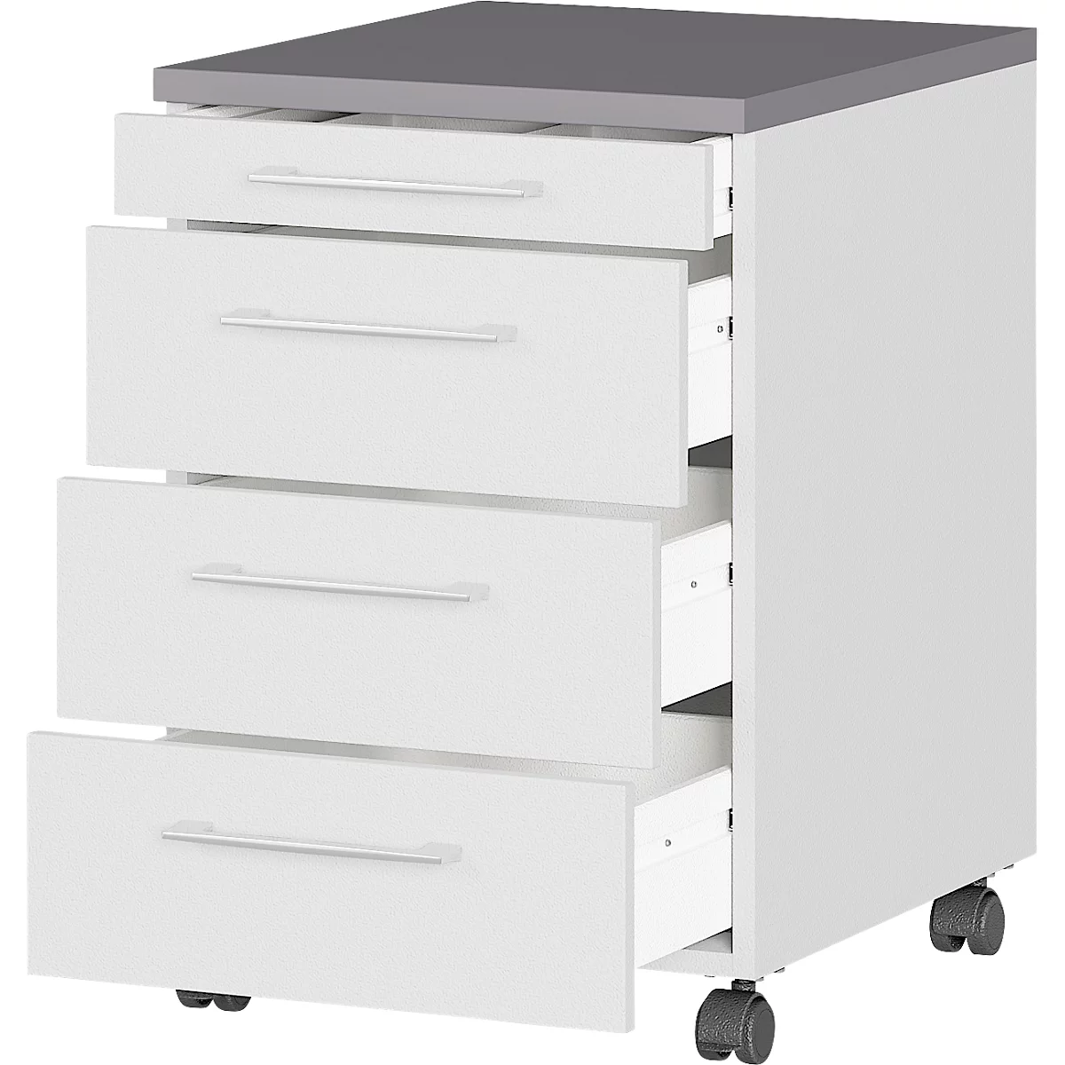 4-tlg. Büromöbelset Profi 2.0, Schreibtisch-Winkelkombination, inkl. Rollcontainer mit 4 Schubladen, silber/graphit/lichtgrau