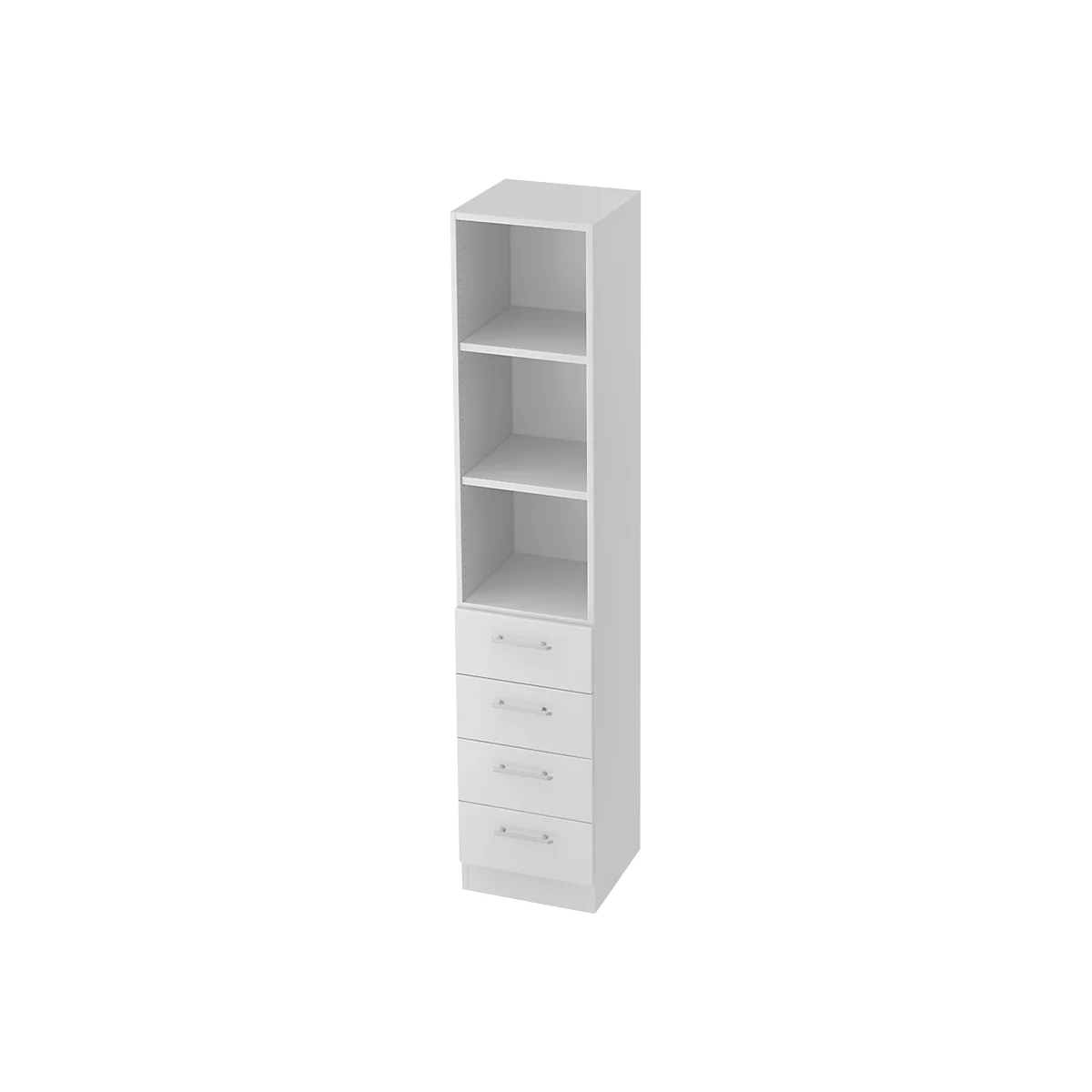 White shelf with shelves and drawers.