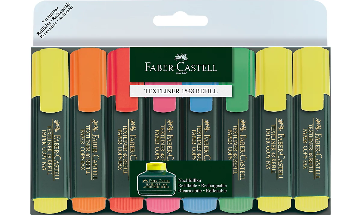 8er-Set Textmarker von FABER-CASTELL, 3 x gelb, je 1x orange, rot, rosa, blau, grün