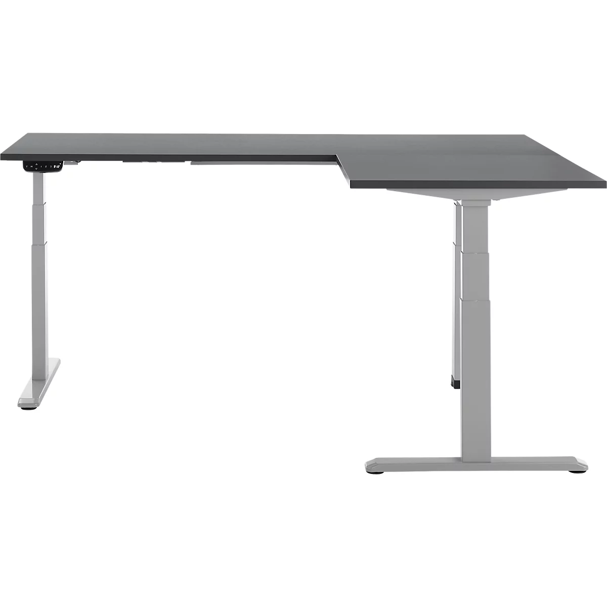 90° Winkeltisch, elektrisch höhenverstellbar, 3-Motoren-Technik, bis 150 kg, T-Fussgestell, B 2000 x T 1600 mm, inkl. Memorymaster, graphit