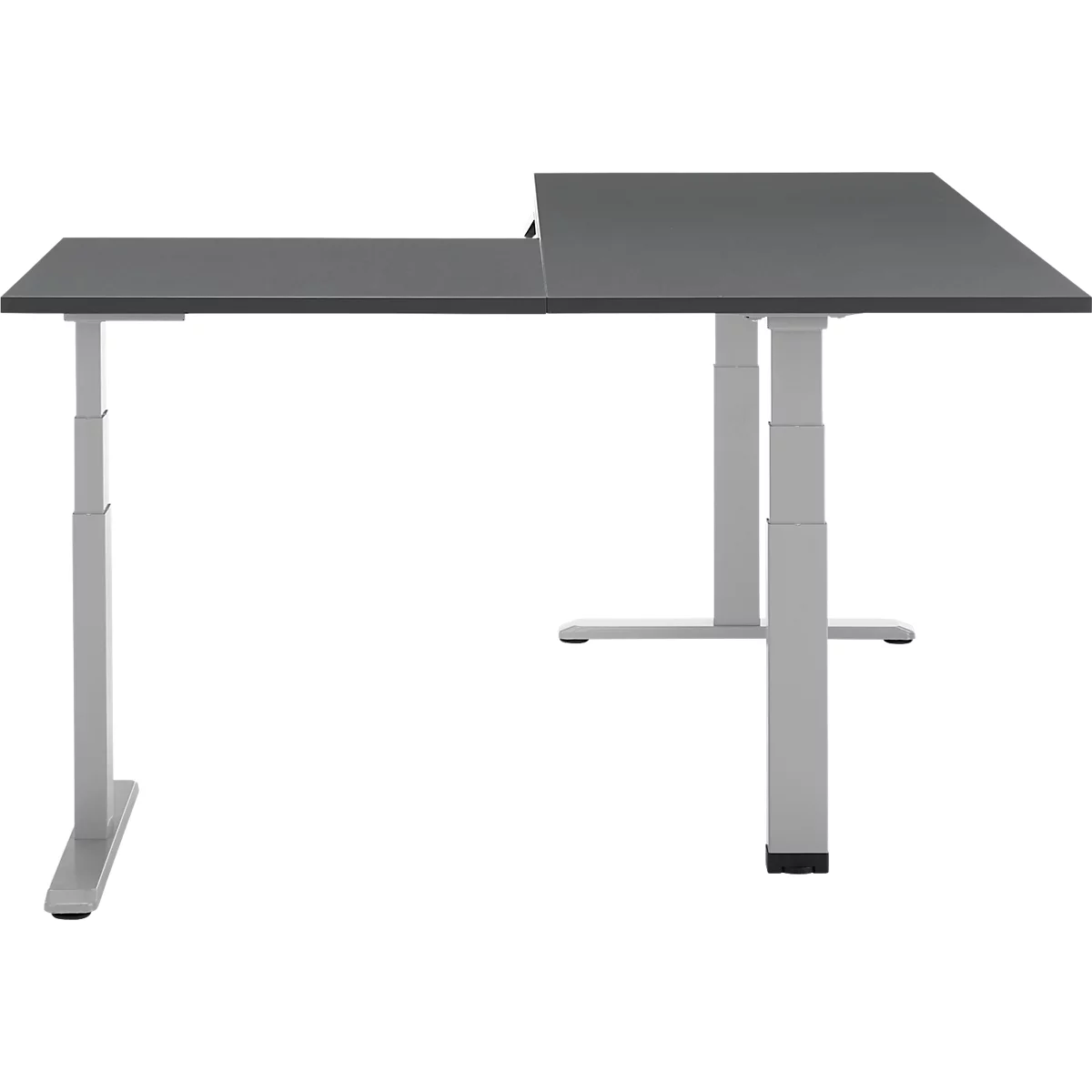 90° Winkeltisch, elektrisch höhenverstellbar, 3-Motoren-Technik, bis 150 kg, T-Fussgestell, B 2000 x T 1600 mm, inkl. Memorymaster, graphit
