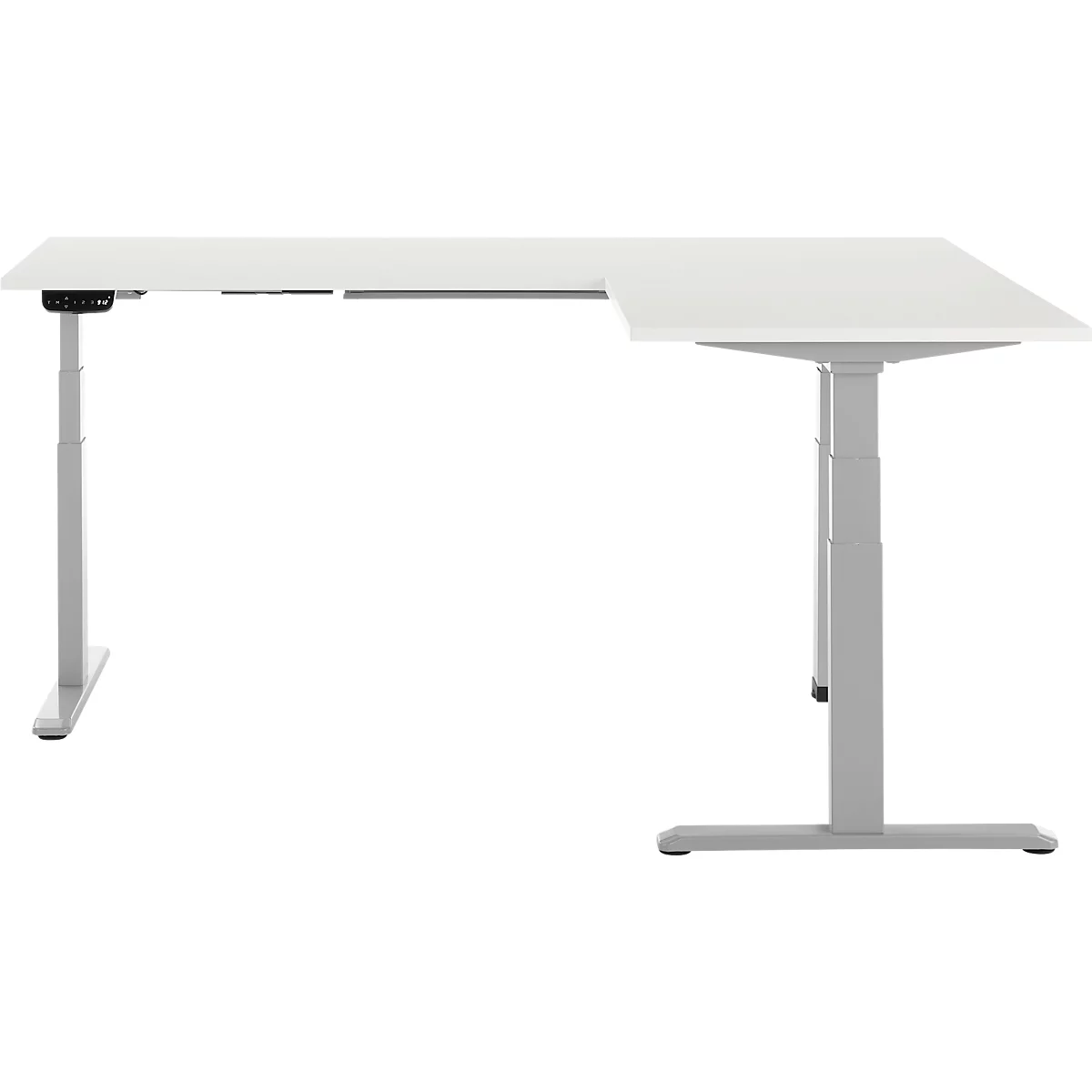 90° Winkeltisch, elektrisch höhenverstellbar, 3-Motoren-Technik, bis 150 kg, T-Fussgestell, B 2000 x T 1600 mm, inkl. Memorymaster, weiss