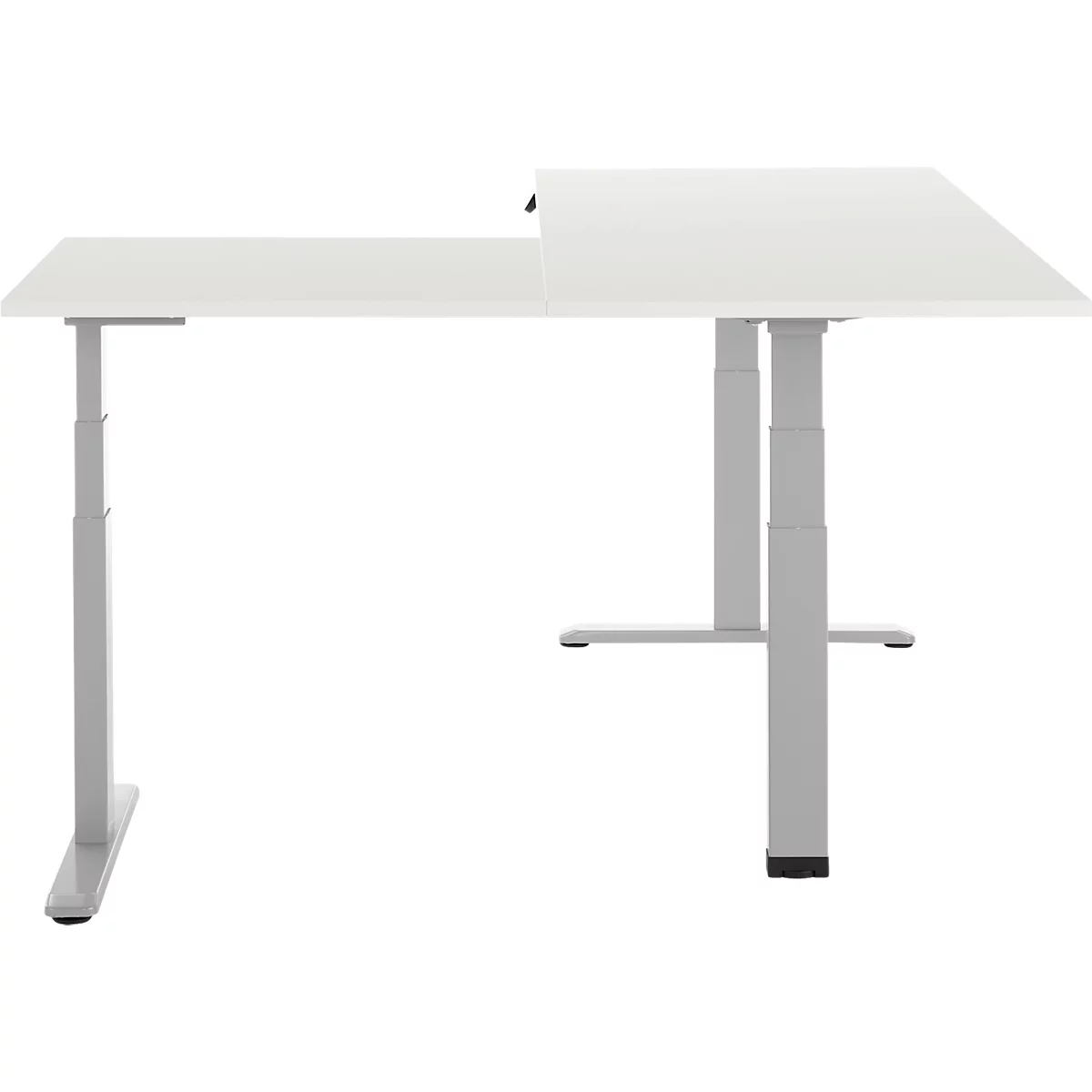 90° Winkeltisch, elektrisch höhenverstellbar, 3-Motoren-Technik, bis 150 kg, T-Fussgestell, B 2000 x T 1600 mm, inkl. Memorymaster, weiss
