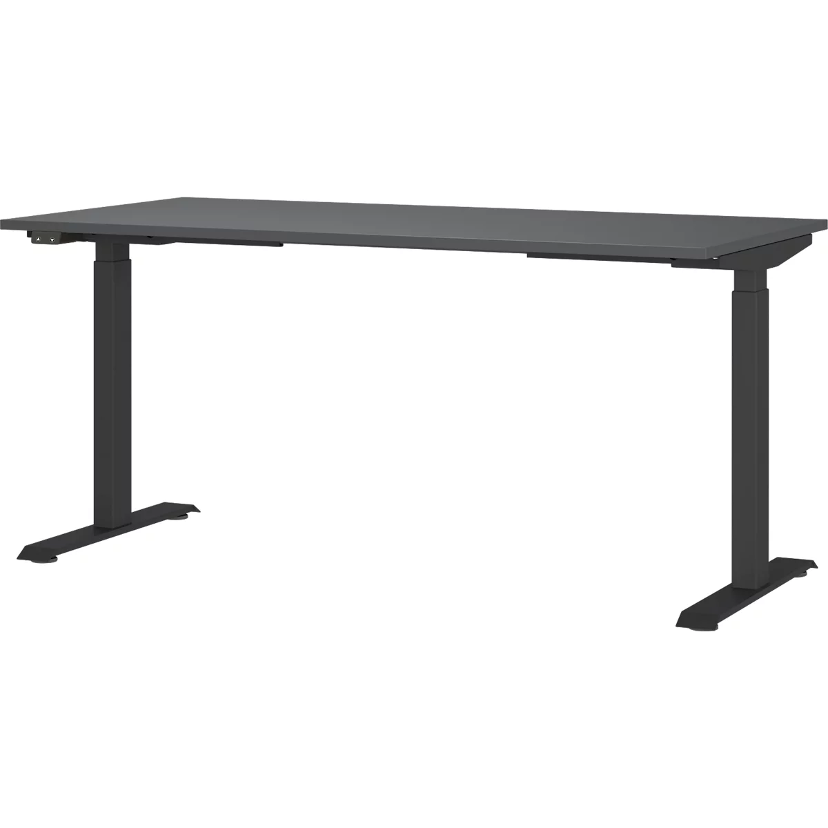 Aalborg bureau, elektrisch in hoogte verstelbaar, rechthoekig, tot 80 kg, T-poot frame, B 1600 x D 800 x H 720 - 1200 mm, grafiet/zwartgrijs
