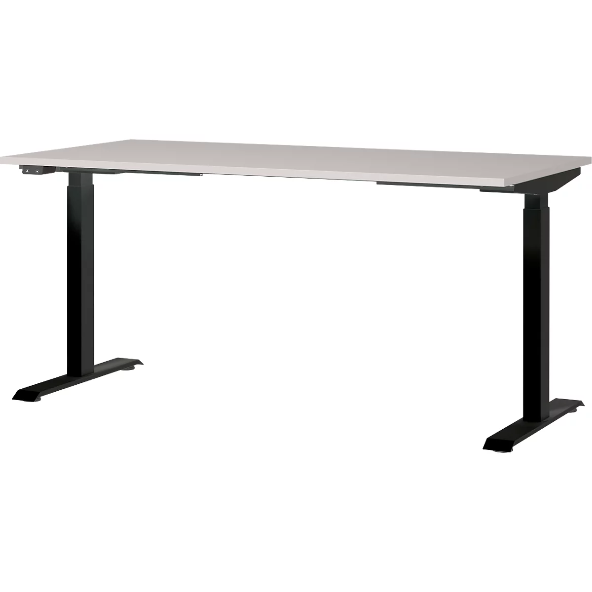 Aalborg bureau, elektrisch in hoogte verstelbaar, rechthoekig, tot 80 kg, T-poot frame, B 1600 x D 800 x H 720 - 1200 mm, kasjmier/zwartgrijs