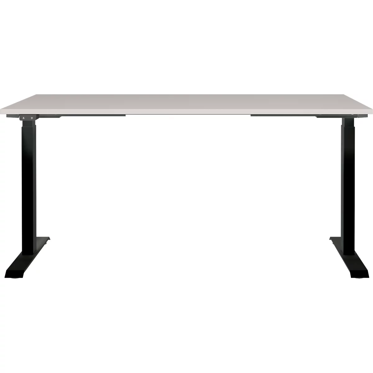 Aalborg bureau, elektrisch in hoogte verstelbaar, rechthoekig, tot 80 kg, T-poot frame, B 1600 x D 800 x H 720 - 1200 mm, kasjmier/zwartgrijs