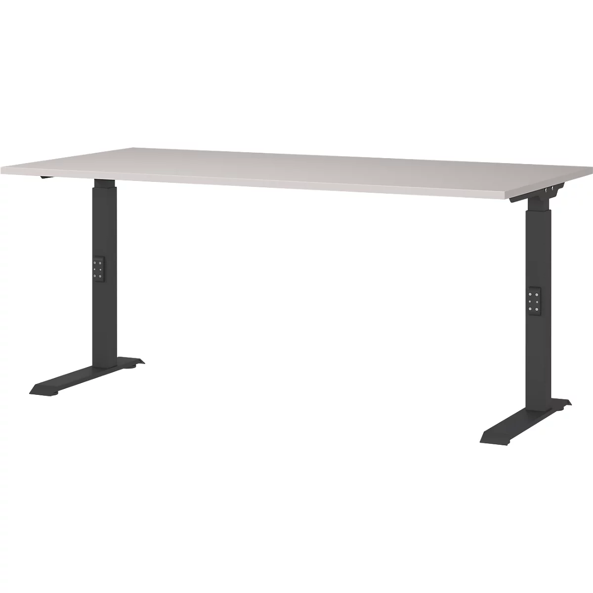 Aalborg bureau, mechanisch in hoogte verstelbaar, tot 80 kg, rechthoekig, C-poot, B 1600 x D 800 x H 680 - 910 mm, kasjmier/zwartgrijs