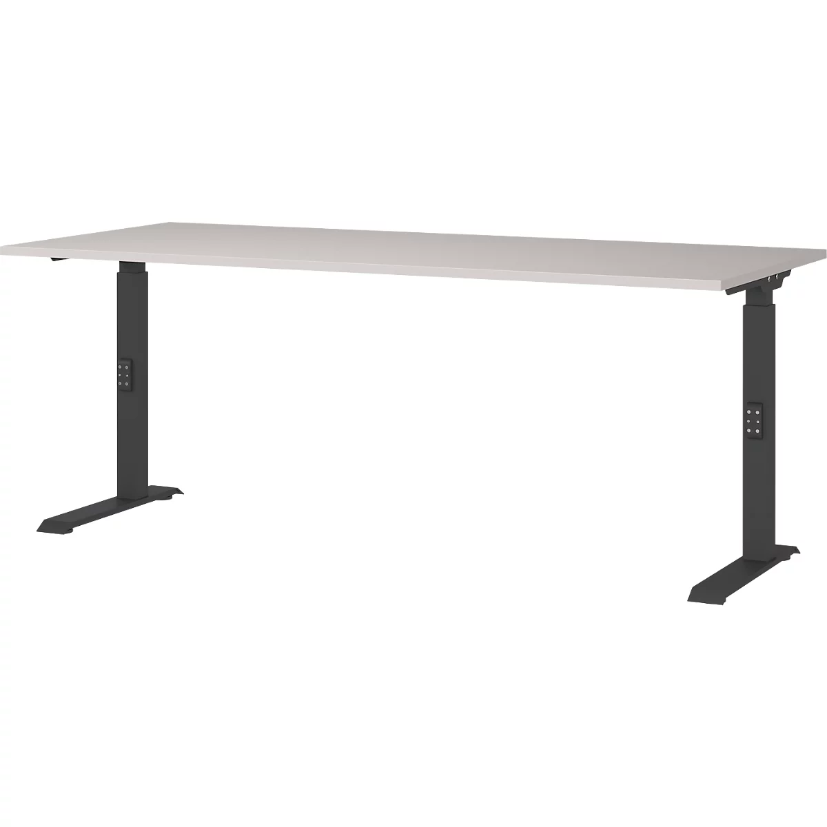 Aalborg bureau, mechanisch in hoogte verstelbaar, tot 80 kg, rechthoekig, C-voet, B 1800 x D 800 x H 680 - 910 mm, kasjmier/zwartgrijs