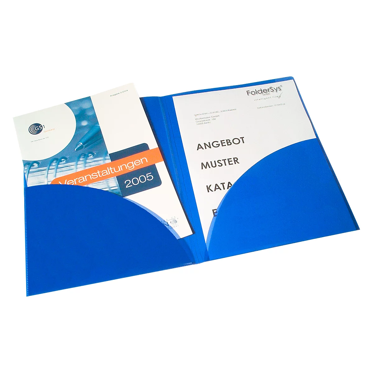 Aanbiedingsmap FolderSys, A4, 4 zakken, visitekaartzakje, polypropyleen, blauw, 10 stuks