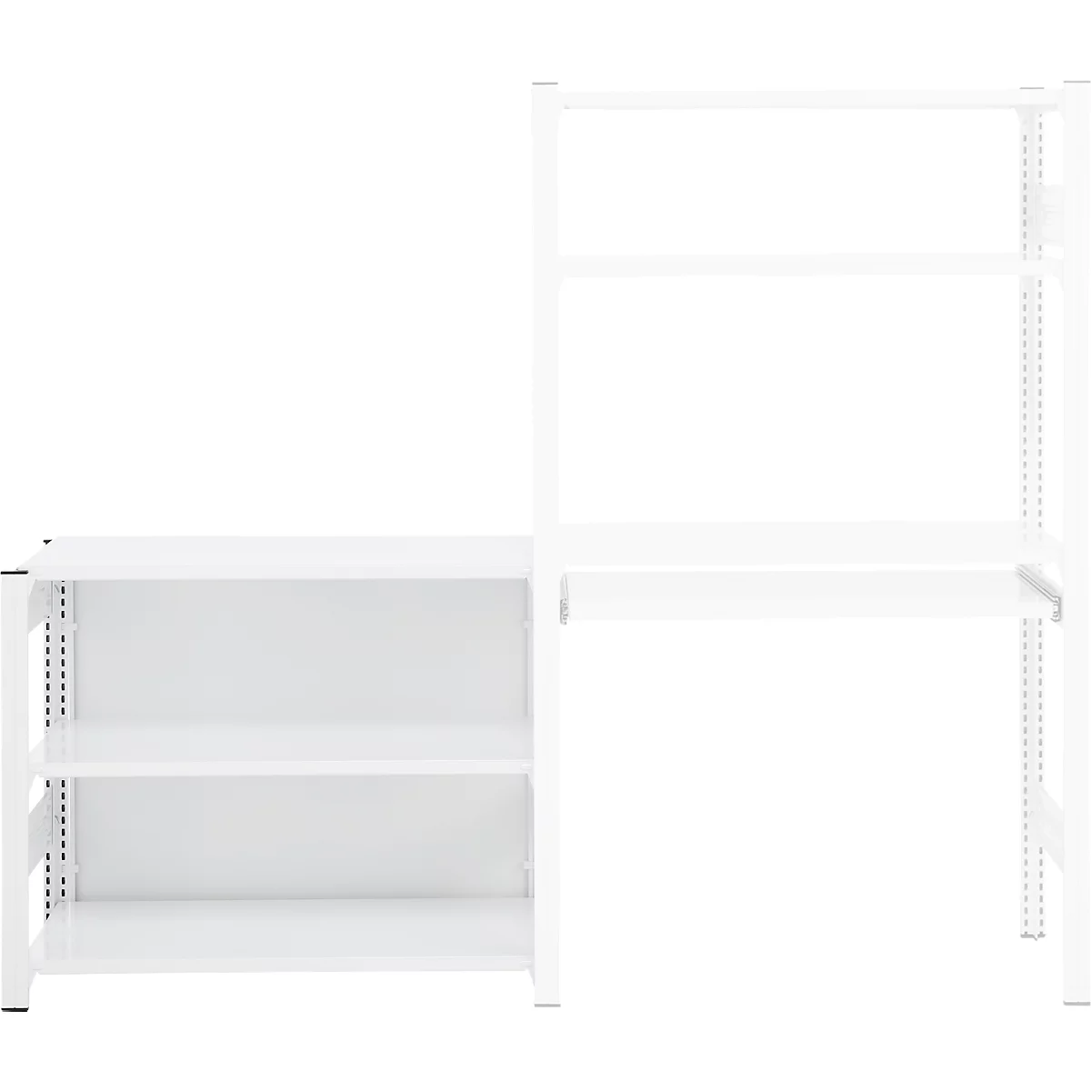 Aanbouwrek voor ORDO Home rekken, 3 legborden, multifunctioneel, verrijdbaar, B 1060 x D 435 x H 825 mm, verkeerswit RAL 9016