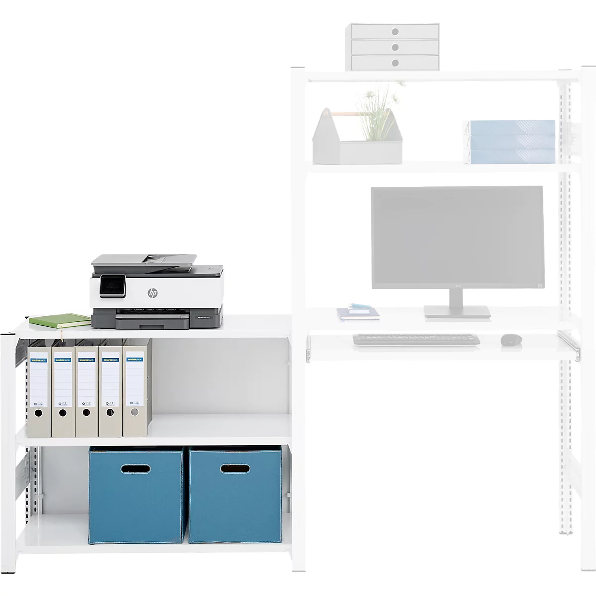Aanbouwrek voor ORDO Home rekken, 3 legborden, multifunctioneel, verrijdbaar, B 1060 x D 435 x H 825 mm, verkeerswit RAL 9016