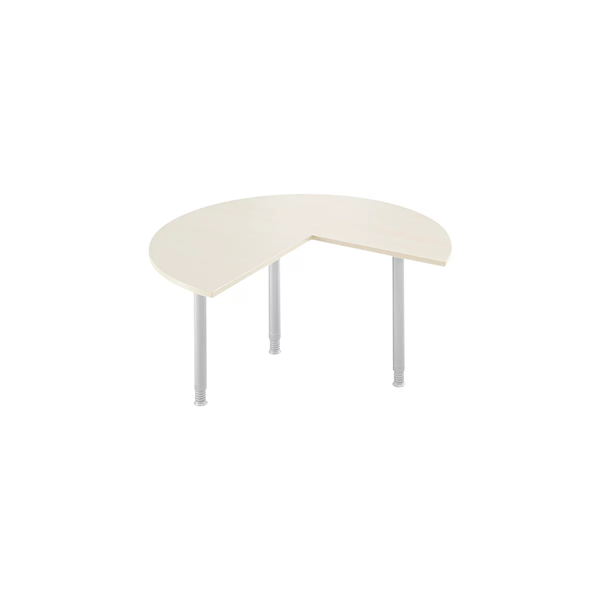 Aanbouwtafel, 3/4 cirkel, Ø 1400 mm, aanbouw rechts/links, esdoorn/blank aluminium